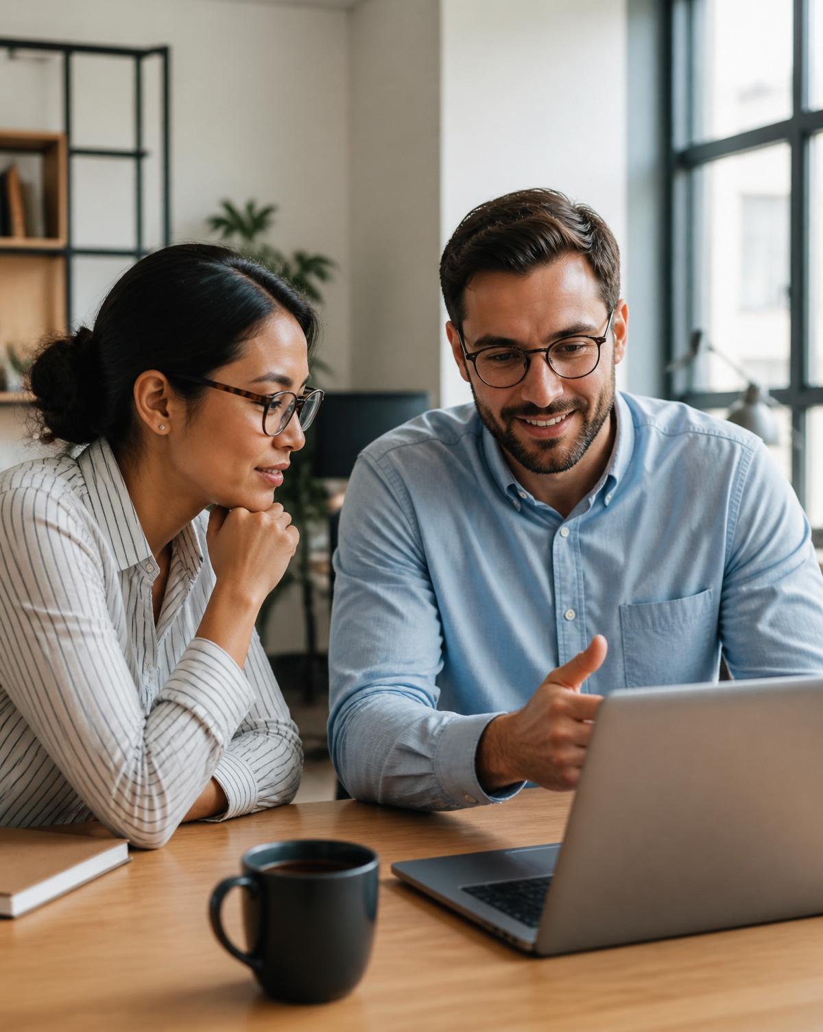 An Amplaphi engineer sitting with a client, working through something together on a laptop